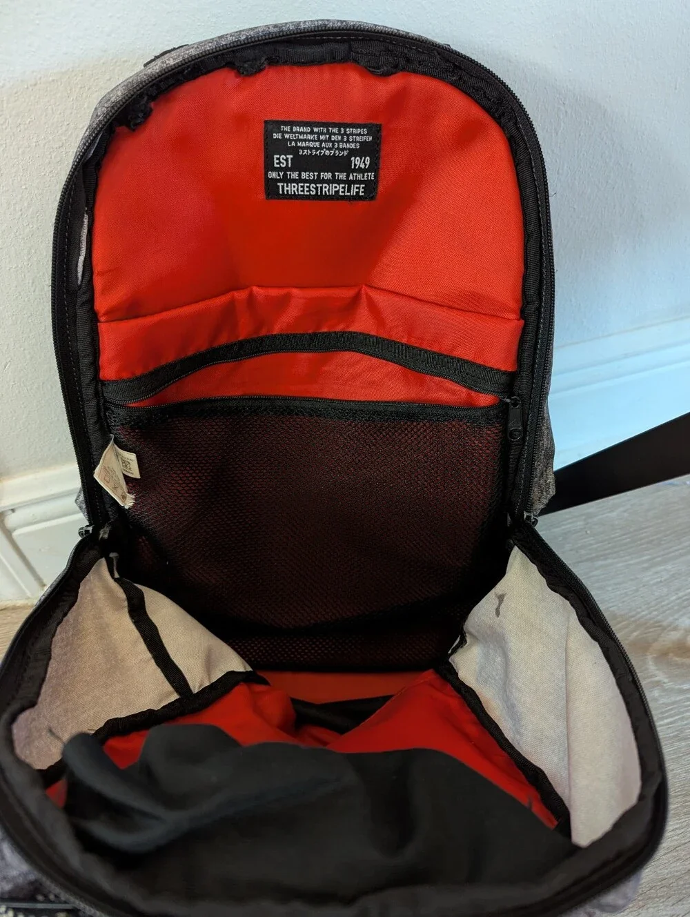 Adidas Gray Heather & Red Bungee Backpack Bookbag School Gym Travel